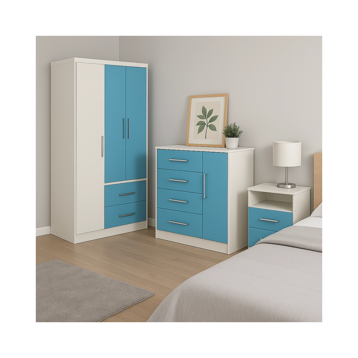 Combo-Dormitorio-Máximo-Placard-3-Puertas-+-Cómoda-4-Cajones-+-Mesa-de-Luz-Celeste Combo Dormitorio Máximo Placard 3 Puertas + Cómoda 4 Cajones + Mesa de Luz Celeste - Image 1