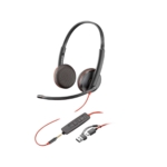 Auricular con Micrófono Stereo Poly Blackwire 3225 + CONECTOR DE 3.5 MM + ADAPTADOR USB-C/A 8X229A6