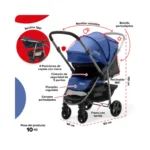 Coche de Paseo Reclinable Bebesit Aeris 1390-D 15Kg Max Azul - Image 5