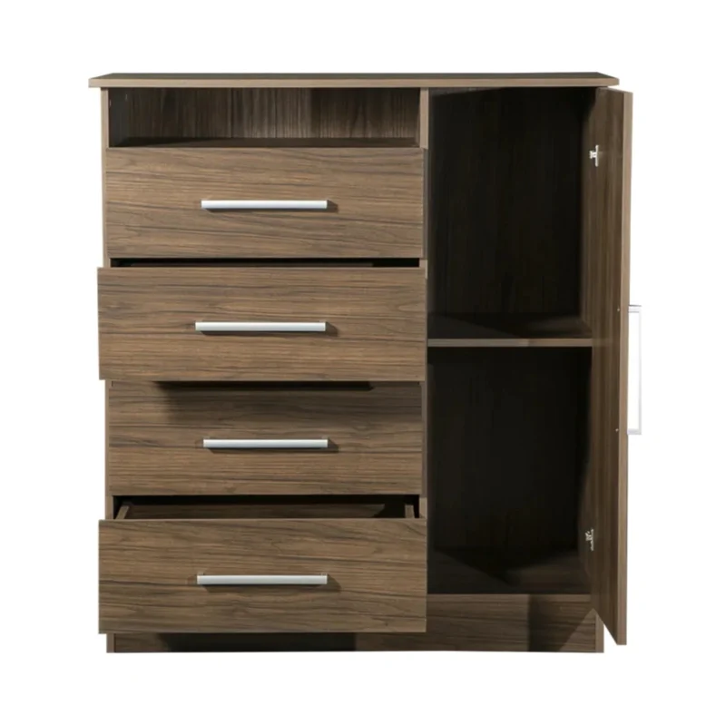 Comoda Chiffonier Maximo 1 Puerta 4 Cajones Estante Nogal 1