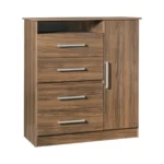 Cómoda Chiffonier Máximo 1 Puerta 4 Cajones Estante Nogal