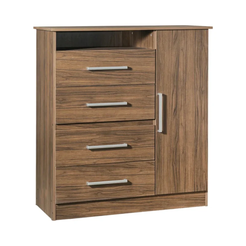 Comoda Chiffonier Maximo 1 Puerta 4 Cajones Estante Nogal