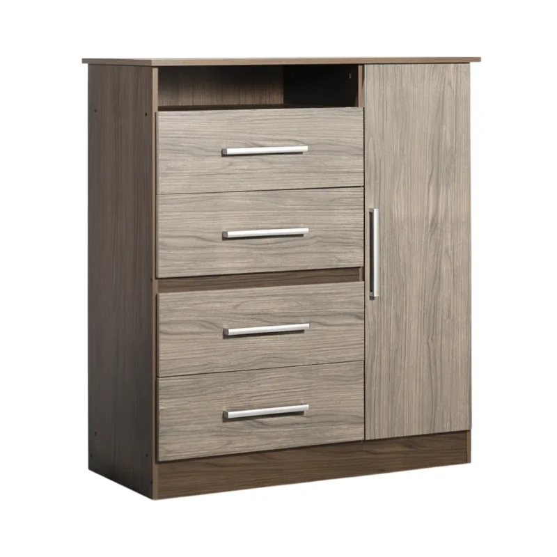 Comoda Chiffonier Maximo 1 Puerta 4 Cajones Estante Pinot Nogal