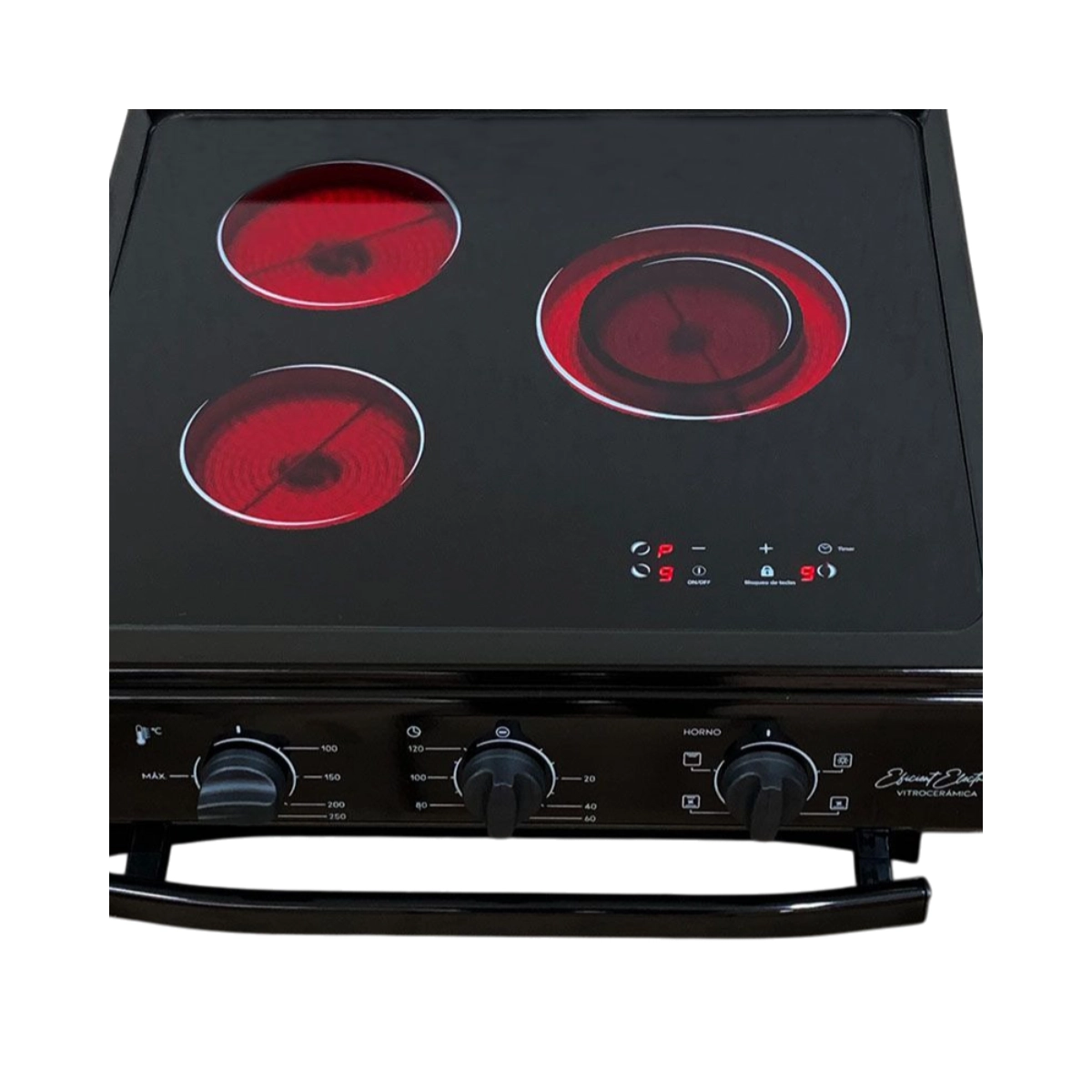 Cocina Eléctrica Florencia 8637E 56cm 3 Hornallas Vitrocerámico Digital Negra - Image 4